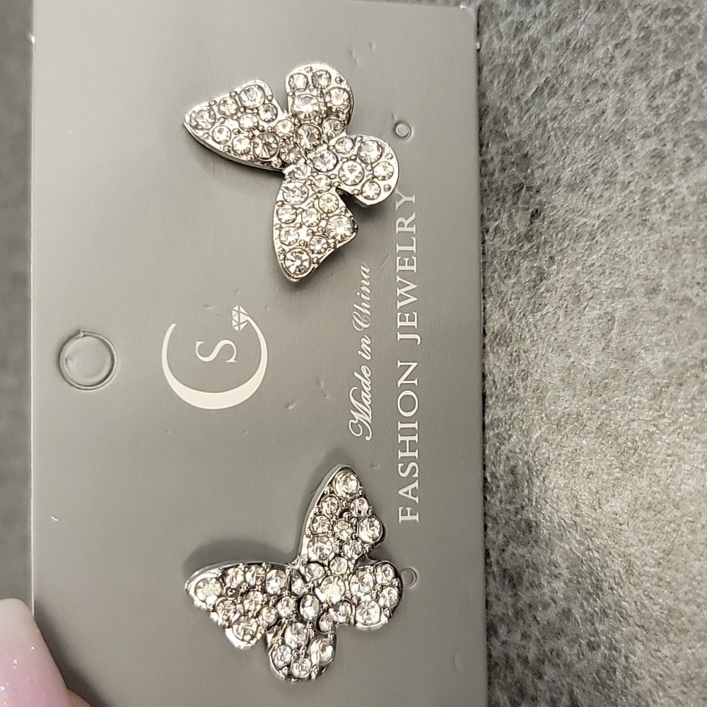 Rhinestone Butterfly Stud Earrings - Picture 1 of 1